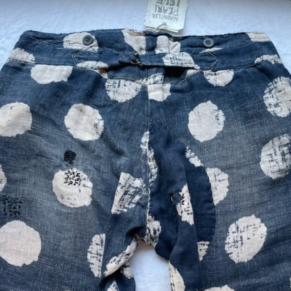 Magnolia Pearl Navy Blue Linen Polka Dot Button-Front Pants - Picture 10 of 15